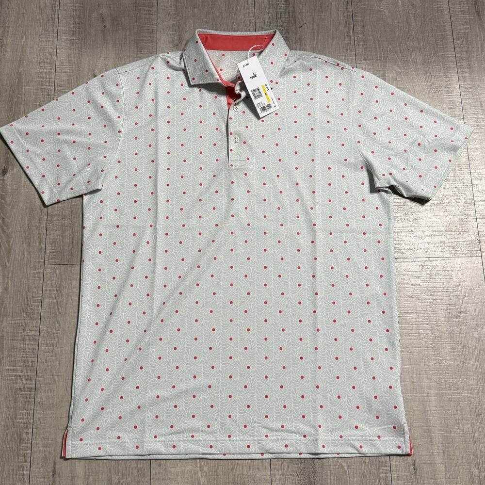 Puma Pique Botanic Golf Polo Green Blue Peach Frost NWT 628831-01 Men’s Medium - Picture 4 of 8